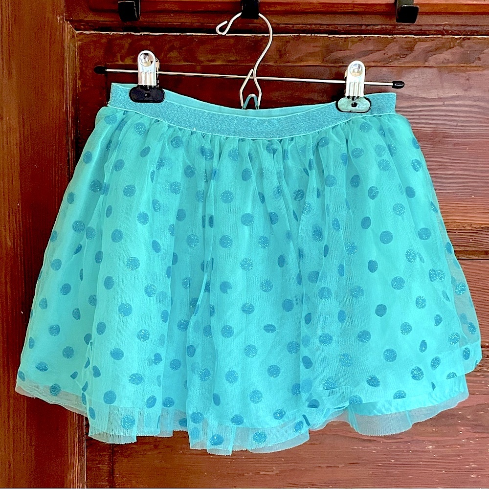 4/$20💥Tutu Ballerina Tulle Twirl Skirt, Glitter Polka Dots, Teal Blue, Satin